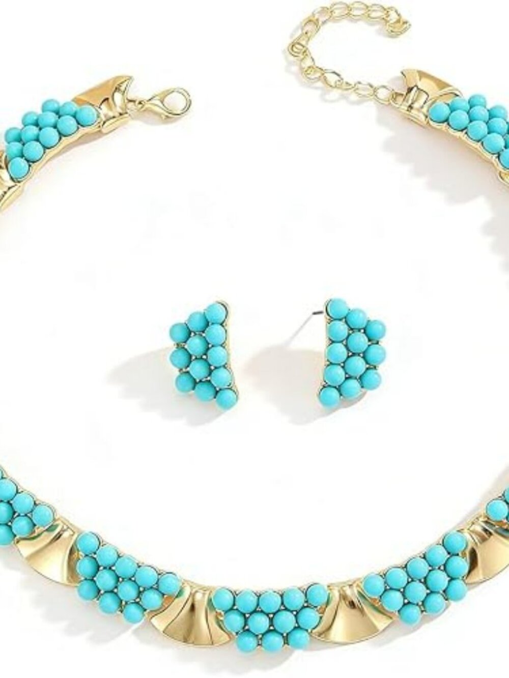 New Boho Shining Blue Turquoise Necklace Teardrop Dangle Earrings Set